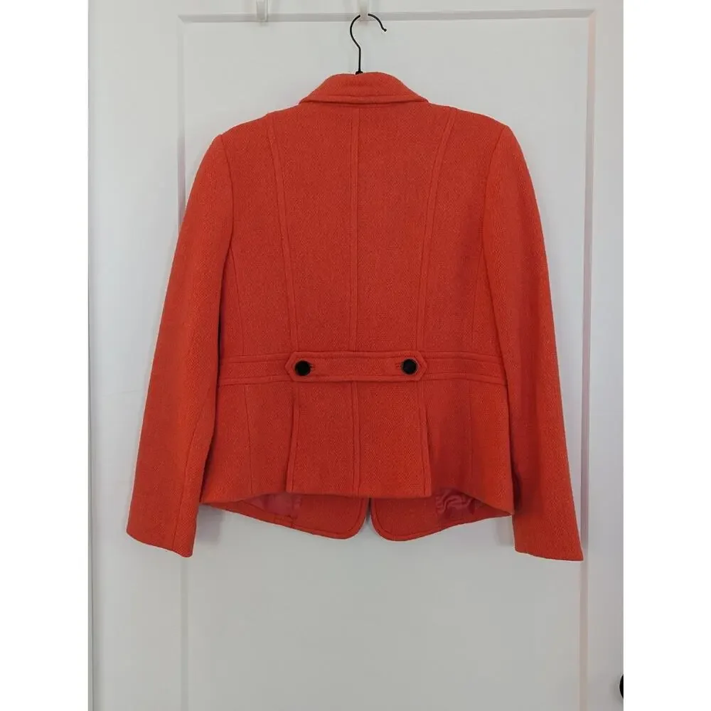 Talbots Orange Wool Blend Peplum Jacket Blazer Size 6 Button Front
